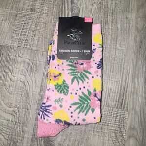 Beverly Hills Polo Club Womens Pink Floral Crew Socks Shoe Size 5-9 NWT